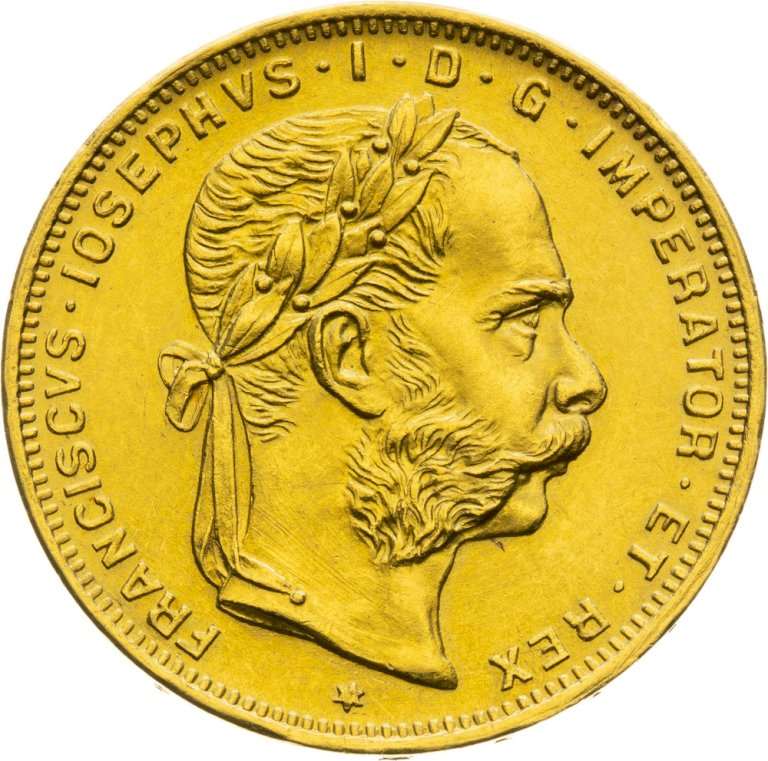 Investičné zlato 8 Gulden ( 8 Zlatník ) František Jozef I. 1892 - Novorazba